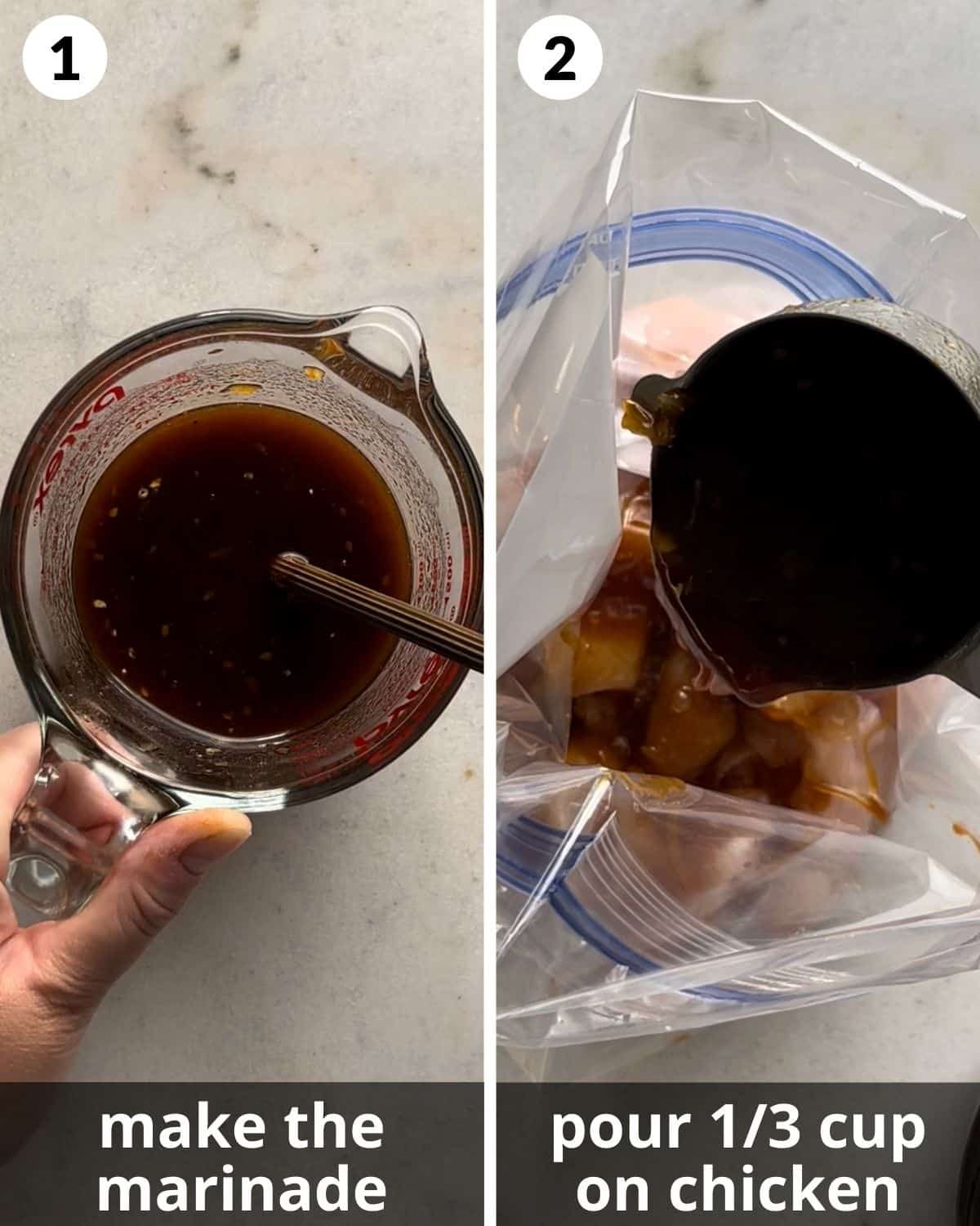 A 2 photo collage showing how to make the marinade.