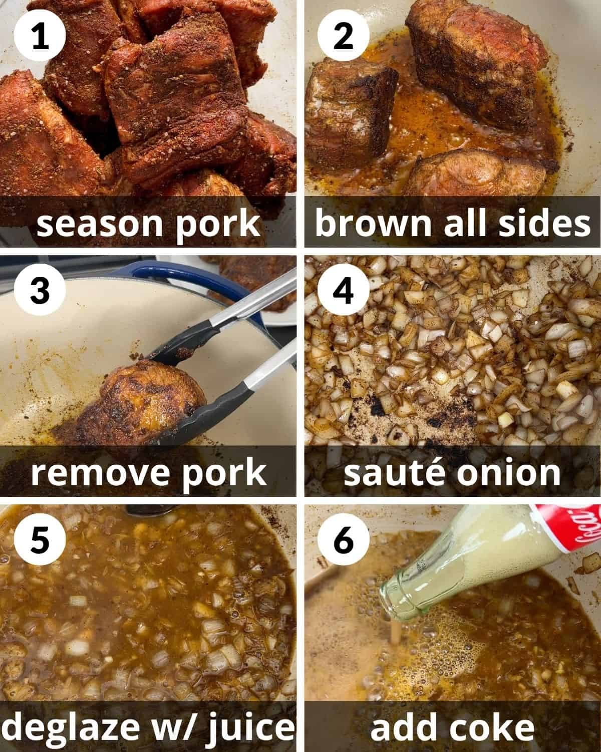 A 6 photo collage showing the beginning assembly of pulled pork street tacos.