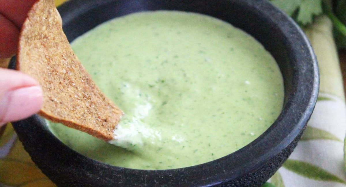 Up close image of Chuy's jalapeno ranch dip copycat recipe.