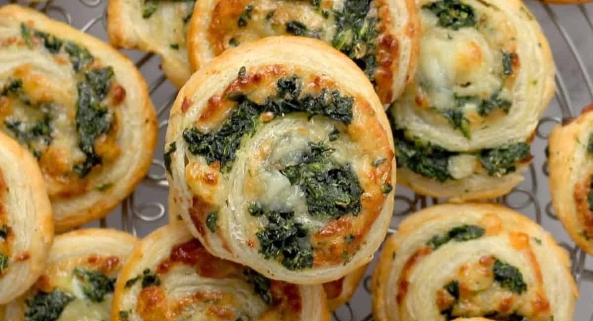 Up close image of spinach pinwheels.