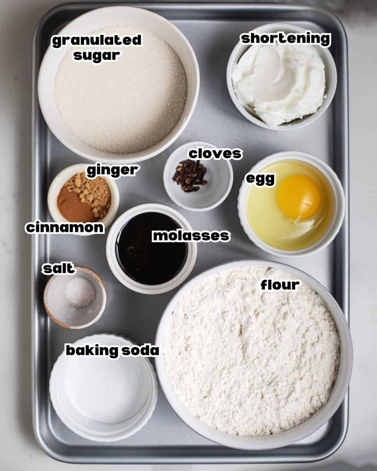 Overhead image of ingredients needed to make old fashioned ginger snaps.
