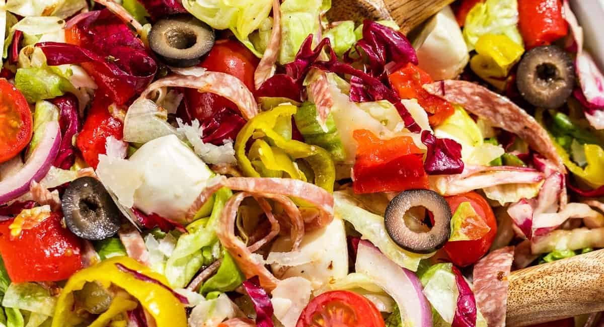 Overhead up close image of Italian chopped salad.