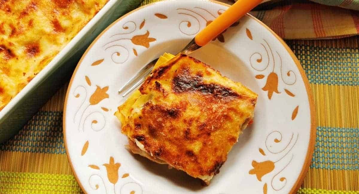 Overhead image of Italian lamb lasagna.
