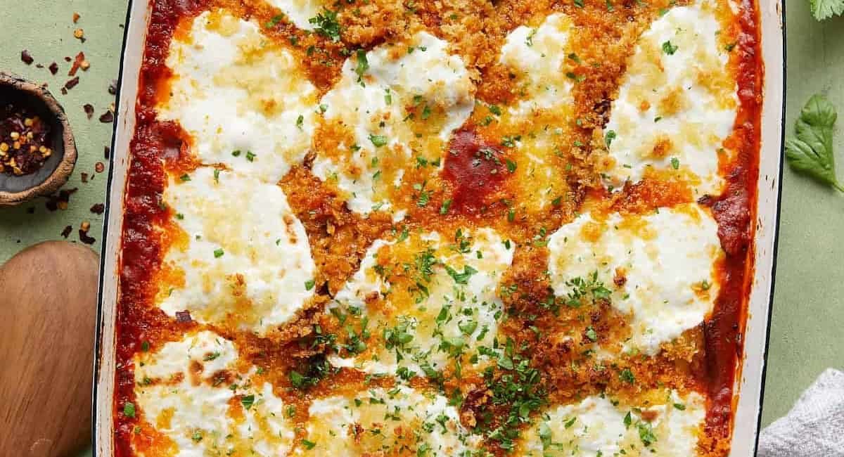 Overhead image of Italian baked zucchini.