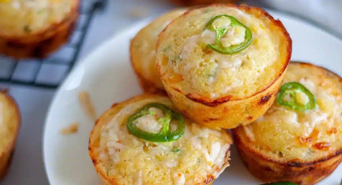 Overhead image of jalapeno cheddar cornbread muffins.