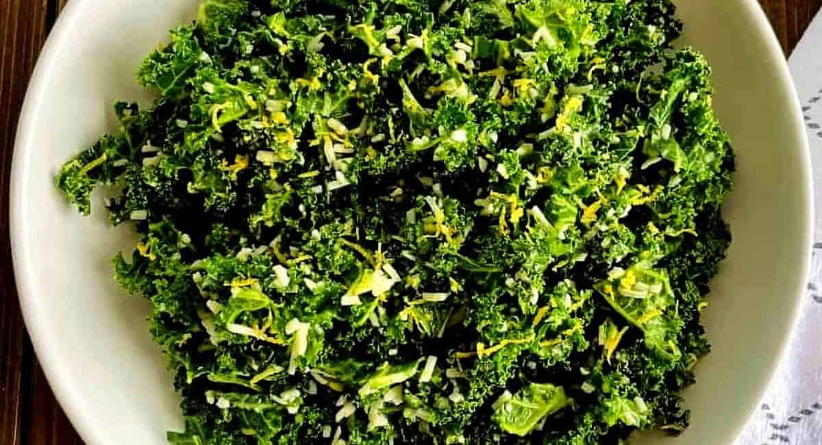Overhead image of kale parmesan salad.