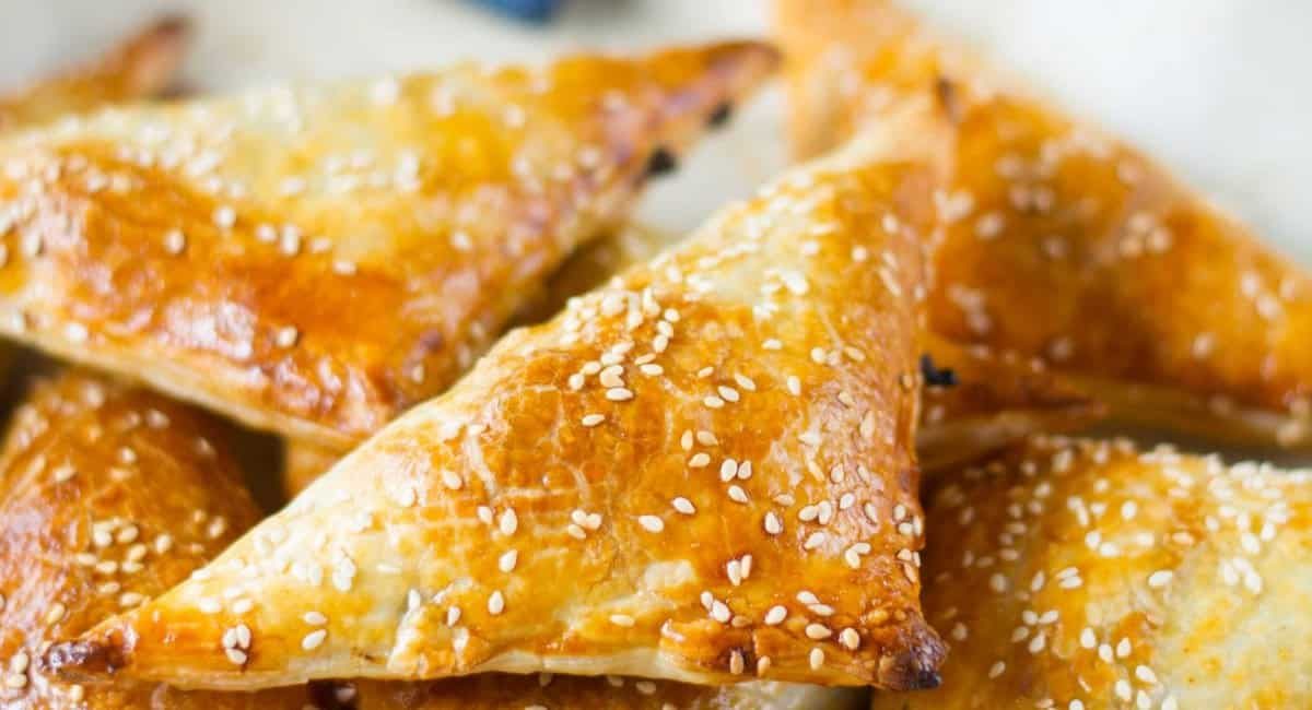 Up close image of spiced kangaroo triangles.