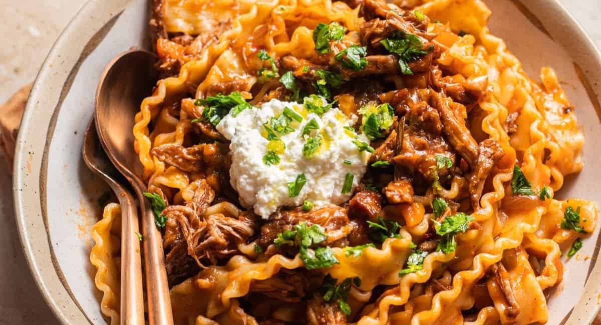 Overhead image of slow simmered pantry ragu.