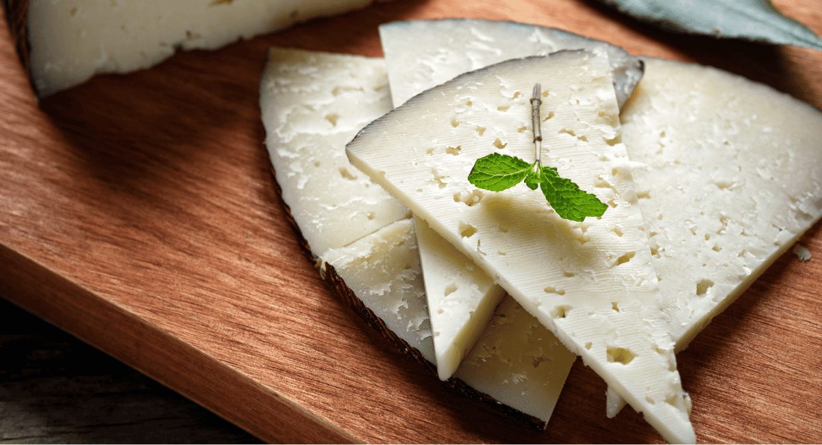 Overhead image of Manchego cheese.