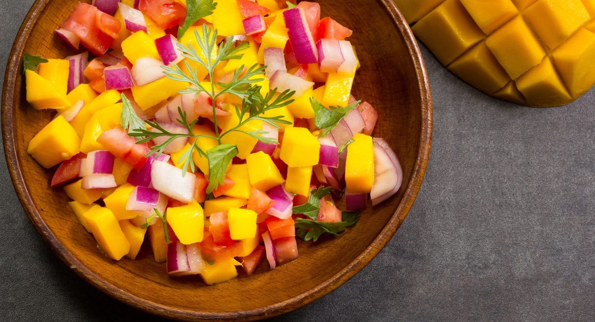 Overhead image of mango salsa.