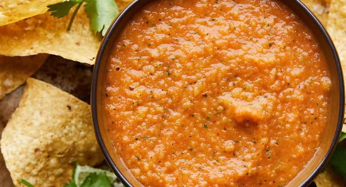 Overhead image of mango habanero salsa.
