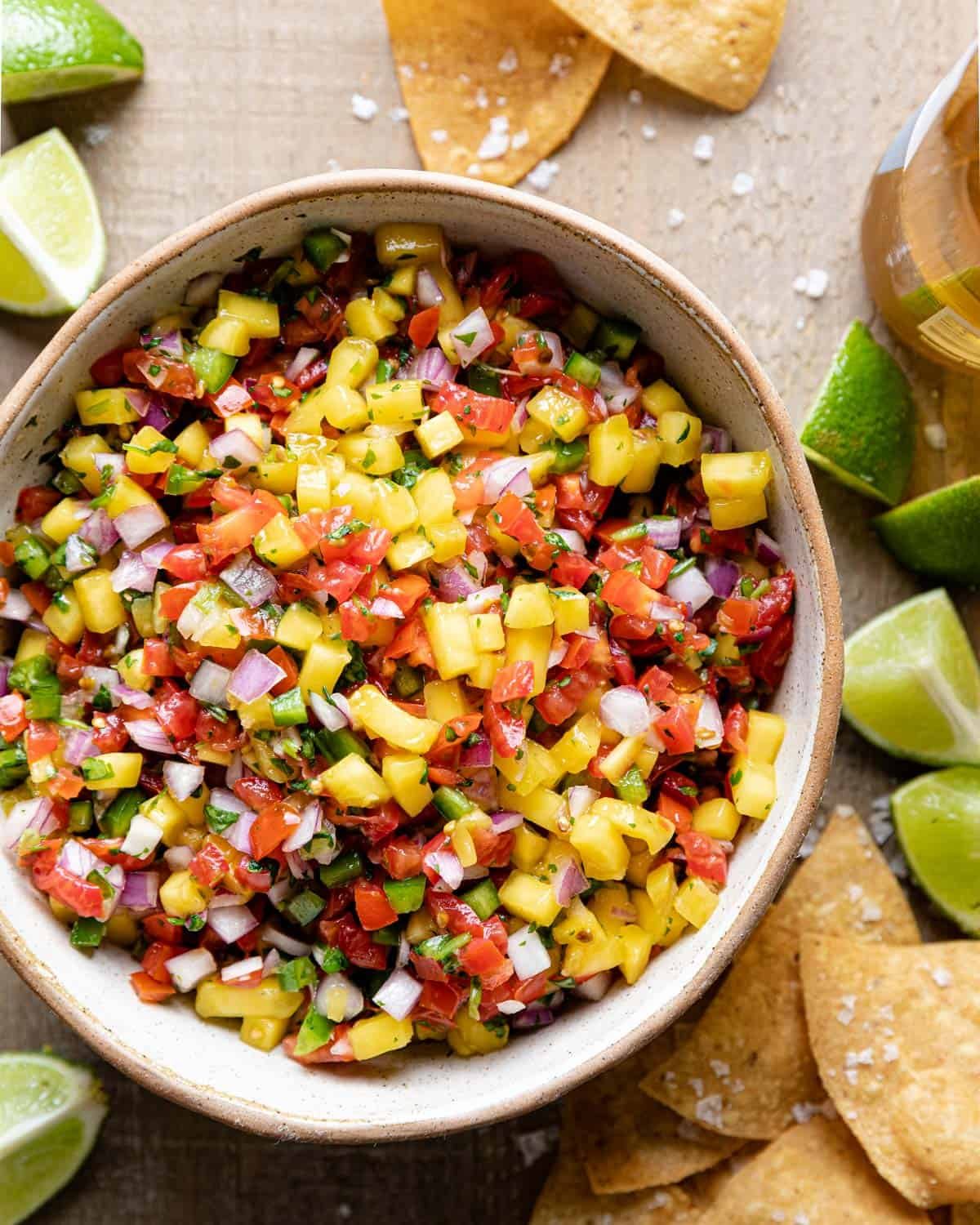 overhead shot of mango pico de gallo