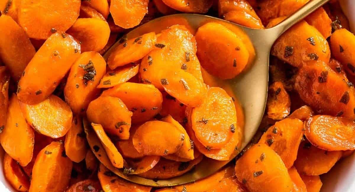 Up close image of maple glazed carrots.