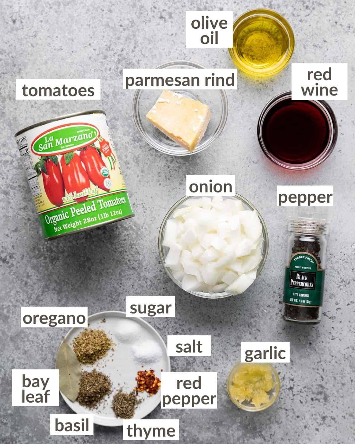 overhead of ingredients