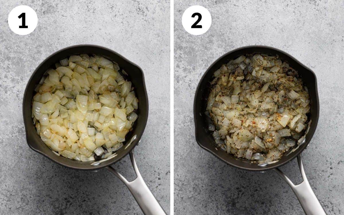 steps 1 & 2 onions slightly browned onions and spices
