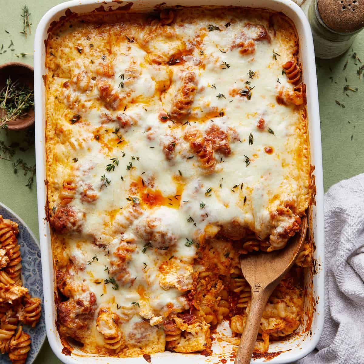 Cheesy Meatball Pasta Bake (Jarred Sauce)