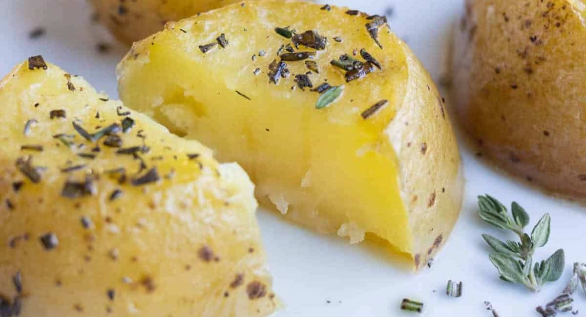 Up close image of melting potatoes recipe.