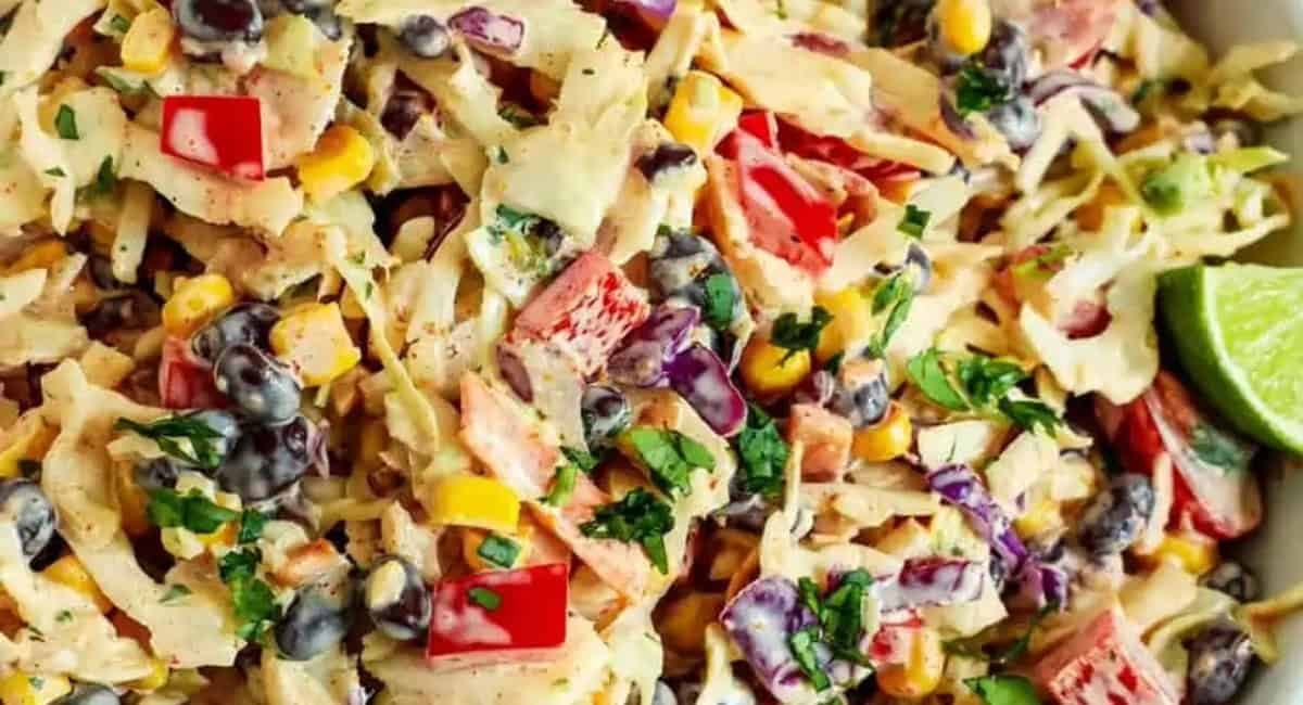 Overhead image of easy Mexican coleslaw.
