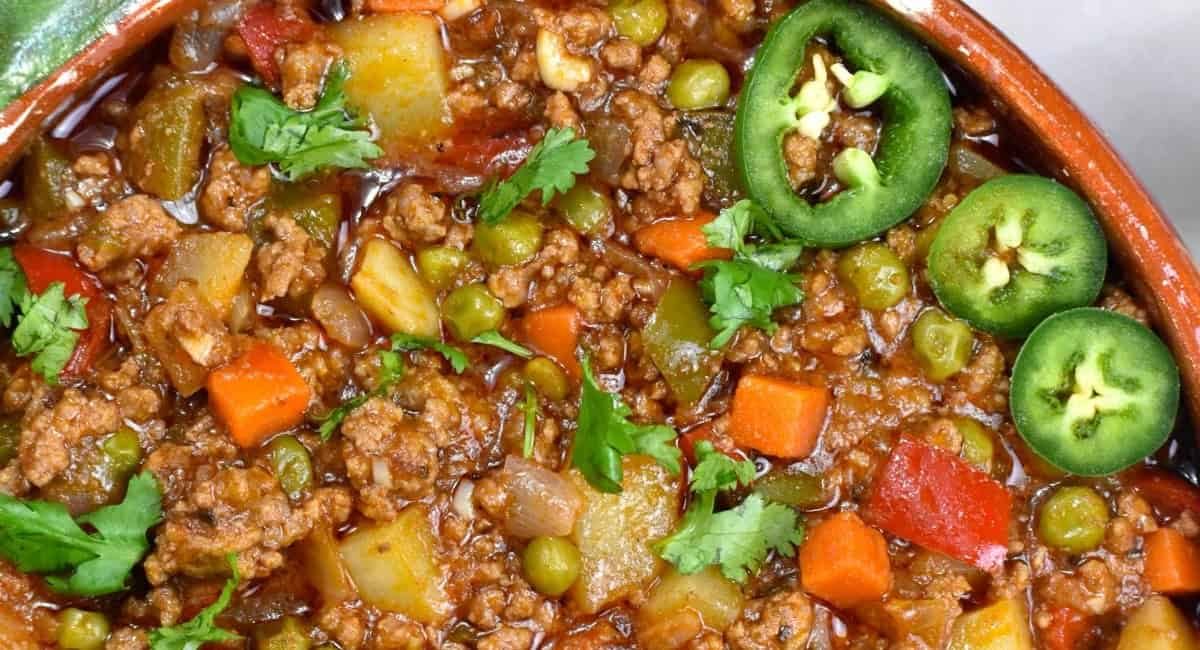 Overhead image of Mexican picadillo.