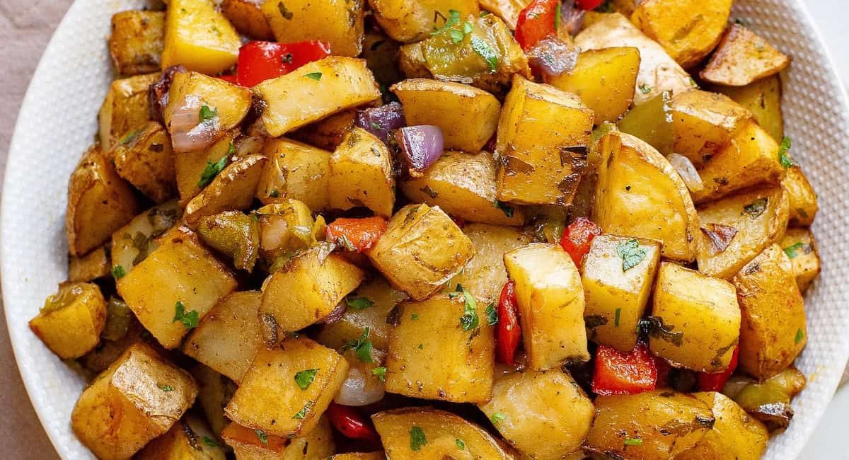 Overhead image of Mexican potatoes recipe.