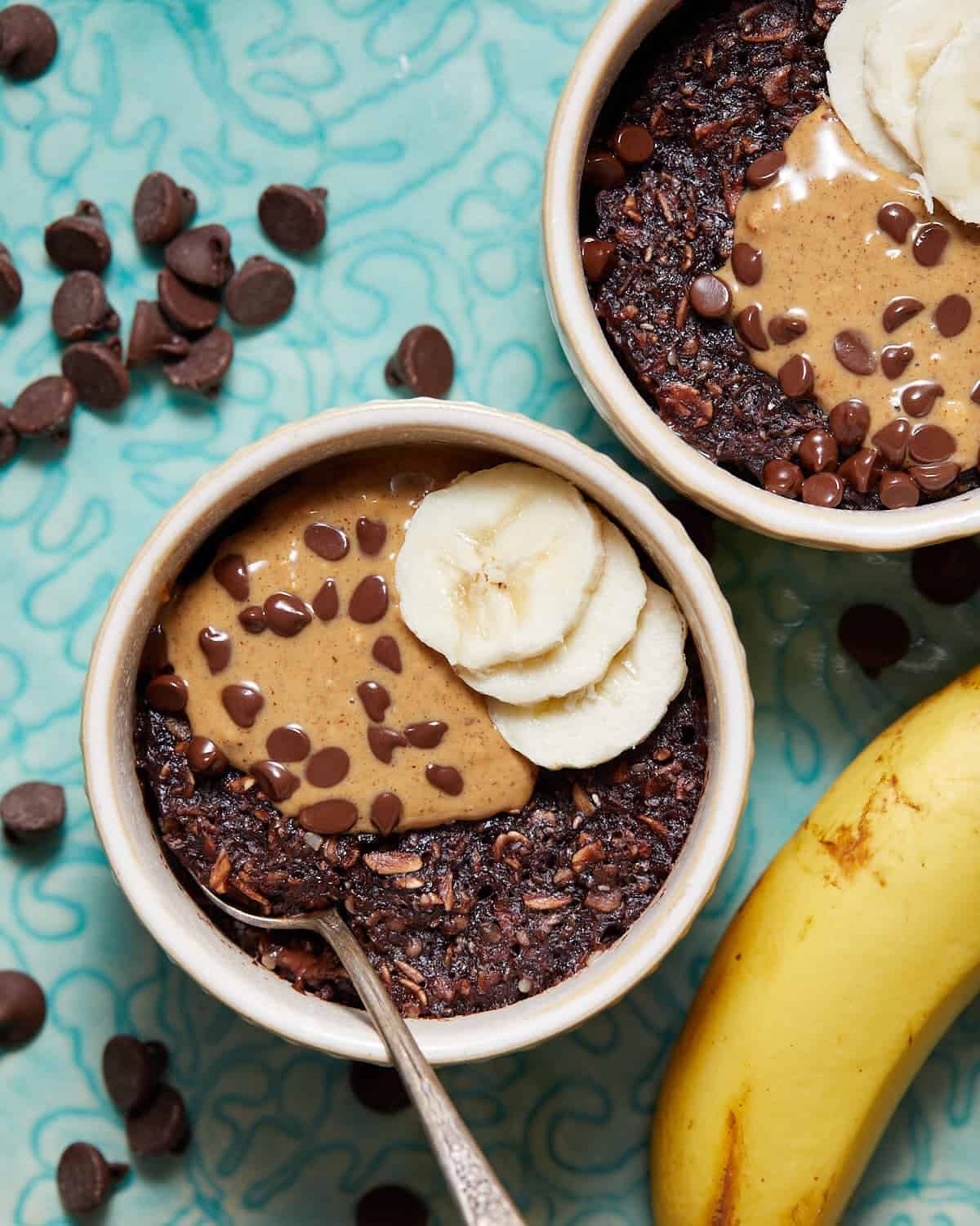 Overhead image of microwave baked oats.