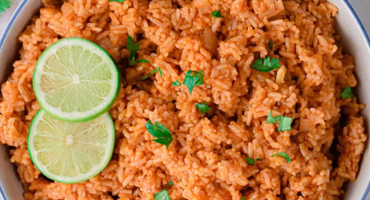 Overhead image of instant pot Mexican rice.