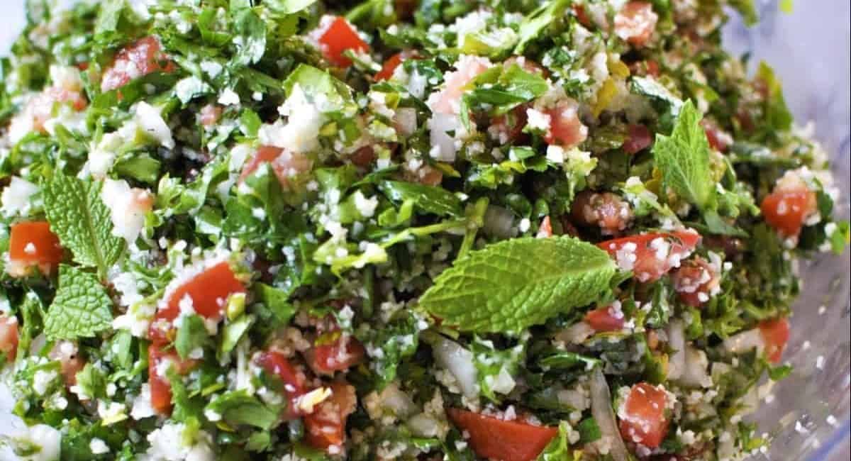 Up close image of tabouli salad.