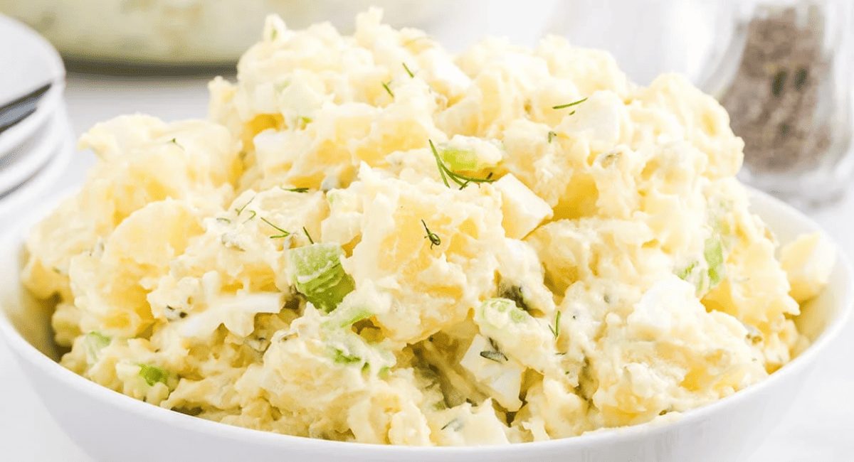 Up close image of traditional potato salad.