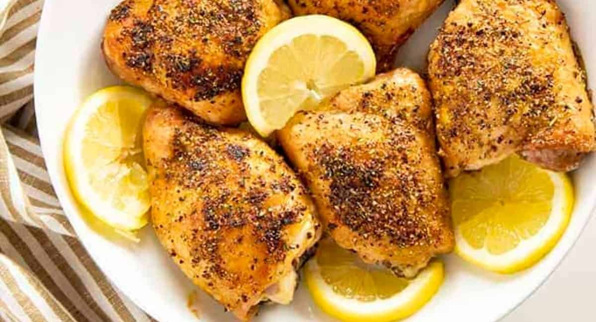 Overhead image of lemon pepper baked chicken.