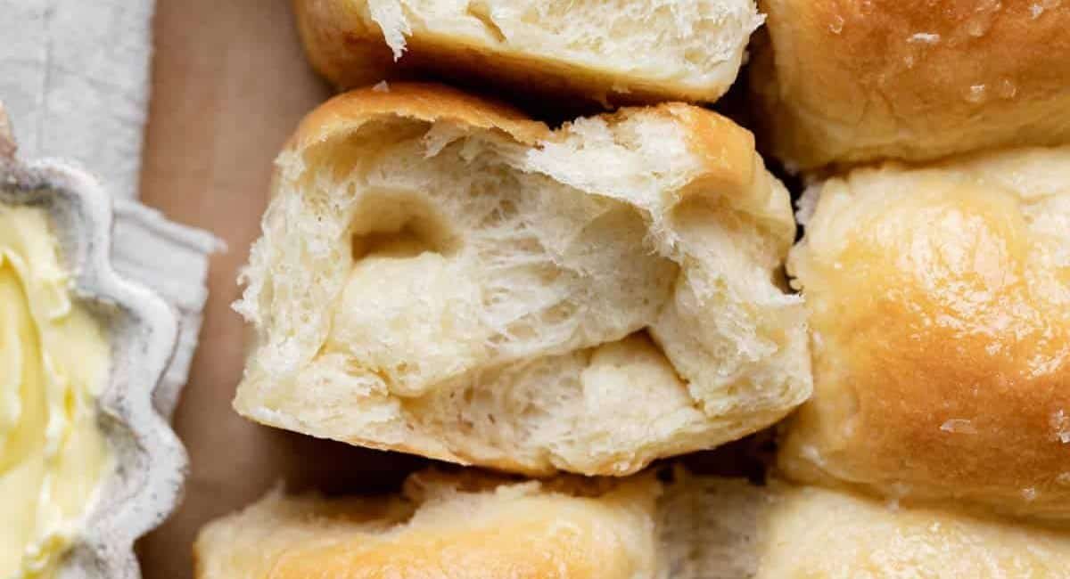 Up close image of old fashioned soft and buttery yeast roll.