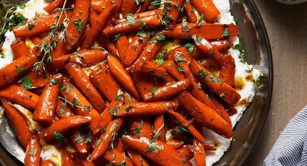 Photo of brown sugar honey glazed carrots.
