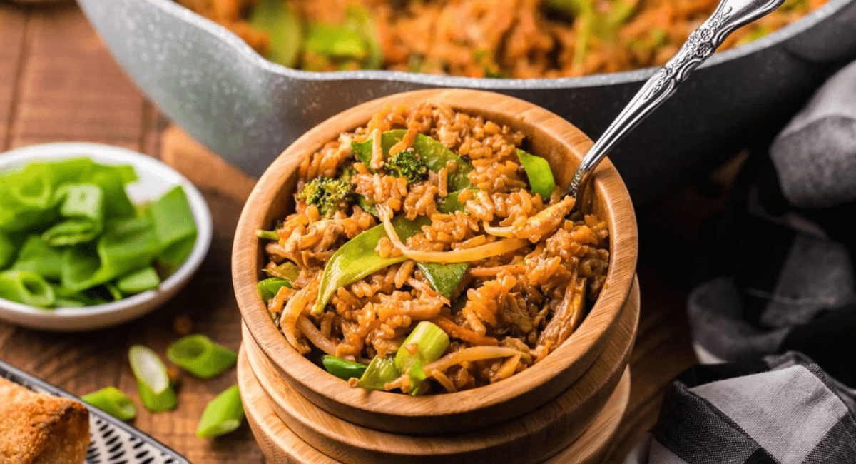 Overhead image of pf changs fried rice copycat recipe.