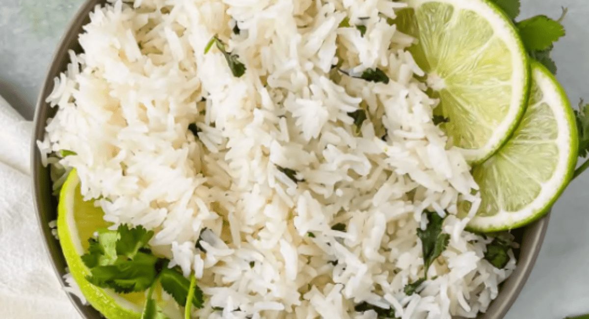 Overhead image of chipotle cilantro lime rice.