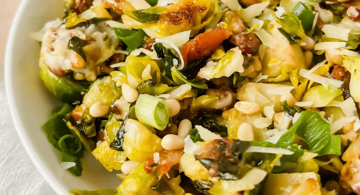 Photo of roasted brussel sprout salad.