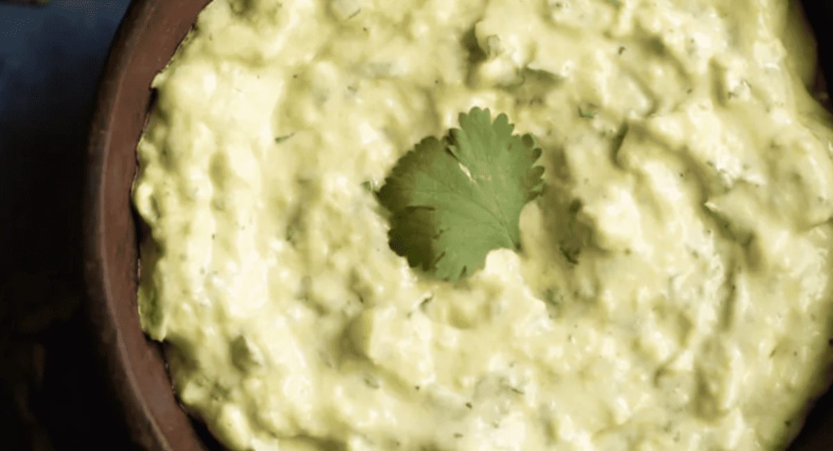 Overhead image of avocado cilantro sauce.