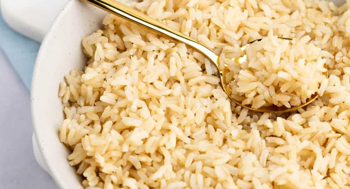 Up close image of instant pot brown jasmine rice.
