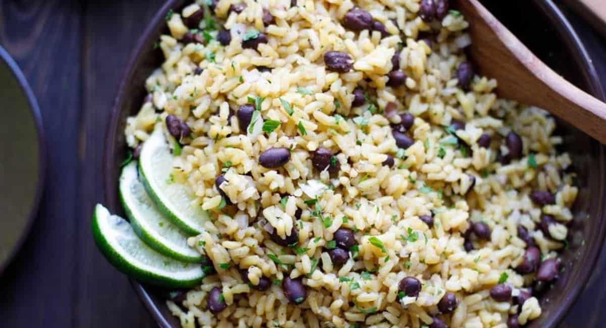 Overhead image of easy rice and beans.