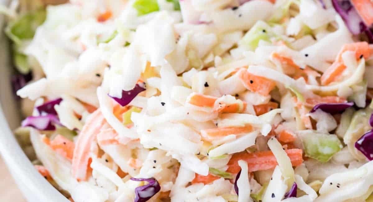 Up close image of easy coleslaw recipe.