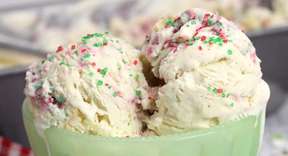 Up close image of Christmas cookie ice cream.