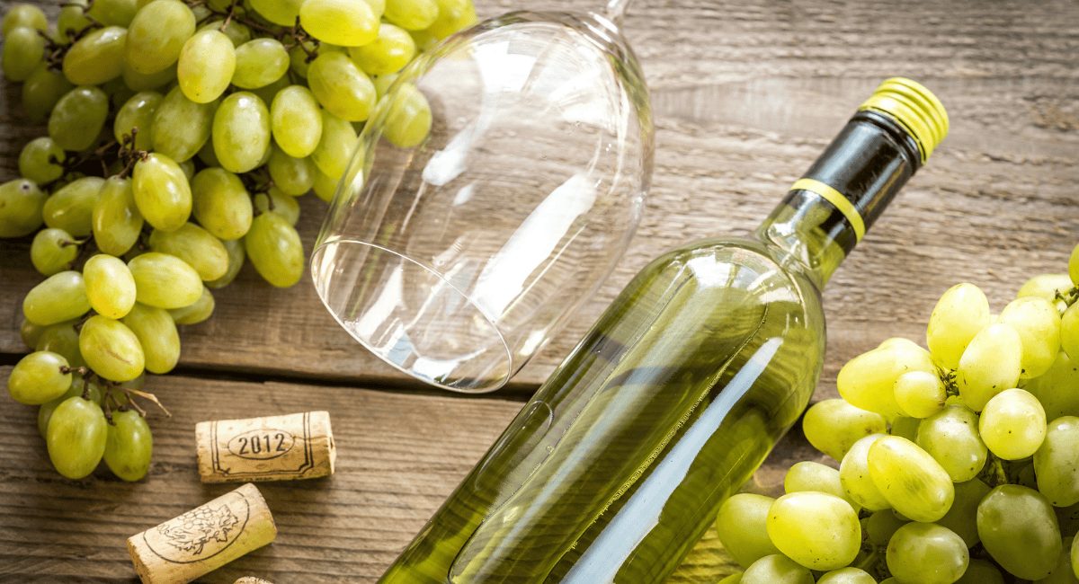 Overhead image of dry white wine.