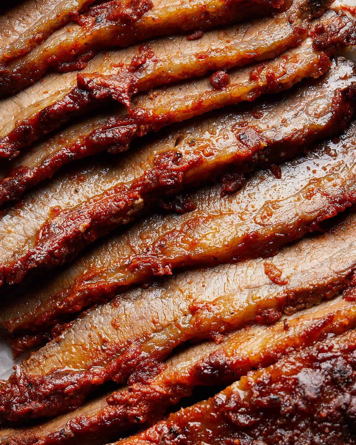 Up close image of oven baked brisket.