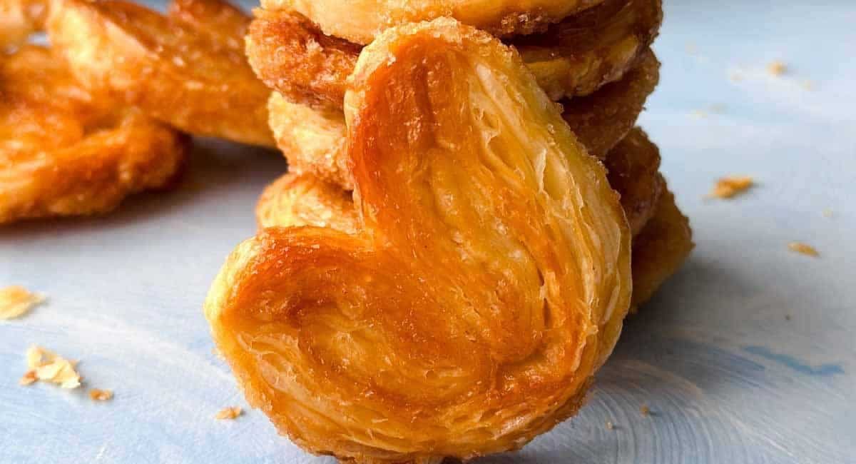 Up close image of French palmiers cookies.