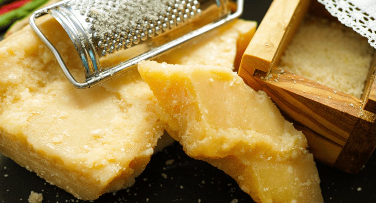 Overhead image of parmesan cheese.