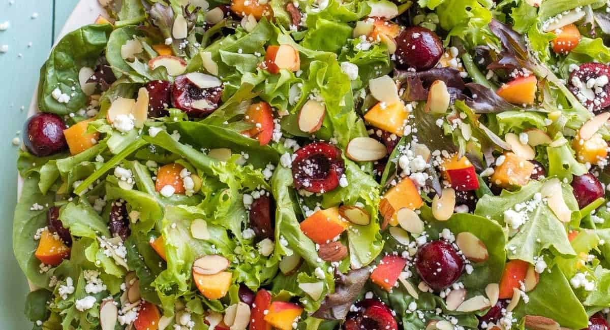 Overhead image of peach salad.