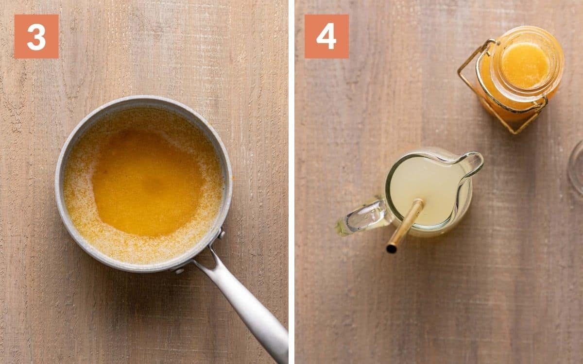steps 3 & 4 peach syrup in pan drink in small pitcher