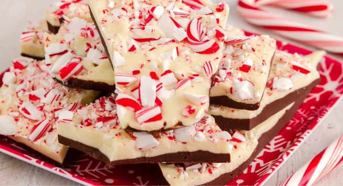 Up close image of peppermint bark.