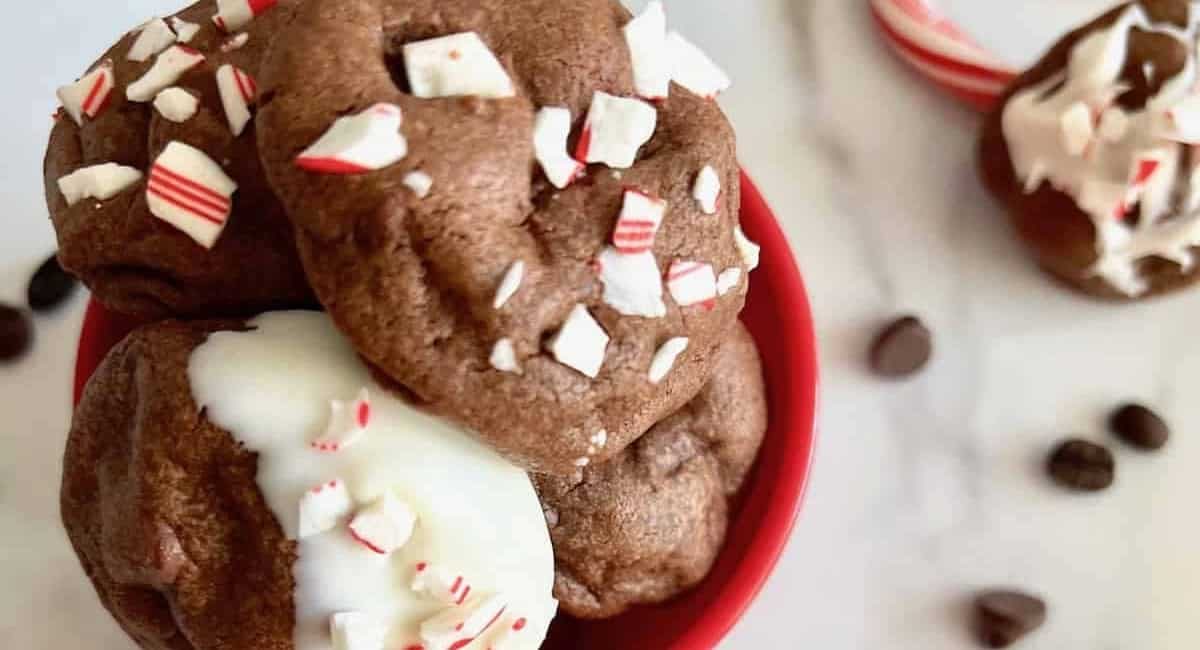 Overhead up close image of peppermint mocha cookies.