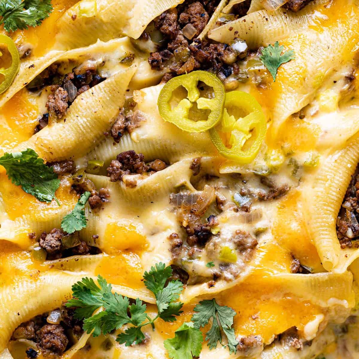 Philly Cheesesteak Stuffed Shells with Ground Beef