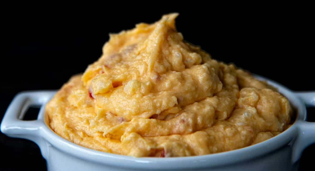 Up close image of pimento cheese mashed potatoes.