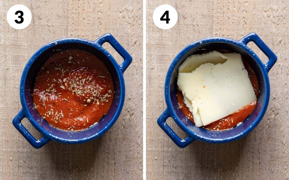 steps 3 & 4 italian seasoning layered mozzarella cheese on top